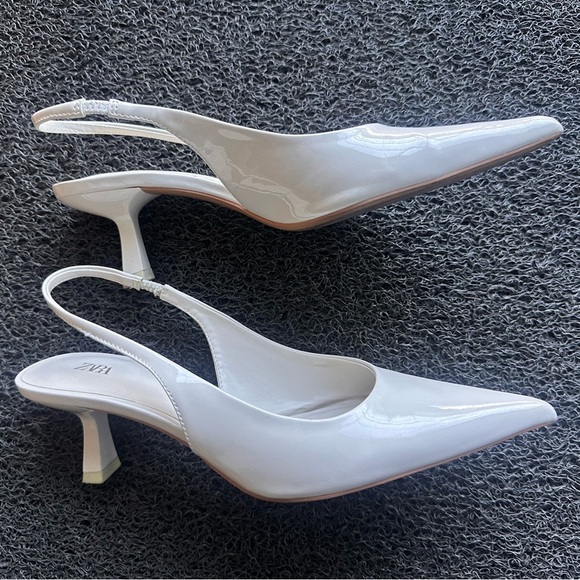 Zara Glossy Cream Pointed Slingback Kitten Heels size 37 - Picture 5 of 5